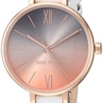Nine West Women's Rose Gold-Tone and White Strap Watch