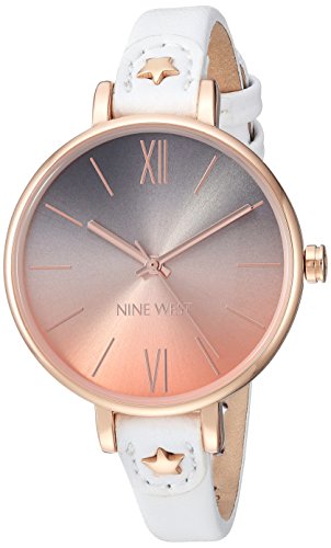 Nine West Women's NW/2124RGWT Rose Gold-Tone and White Strap Watch Nine West Women's Rose Gold-Tone and White Strap Watch