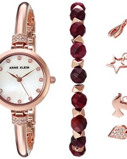 Anne Klein Women's Swarovski Crystal Accented Rose Gold-Tone Bangle Watch