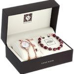 Anne Klein Swarovski Crystal Rose Gold Bangle Watch & Red Jasper Bracelet Set