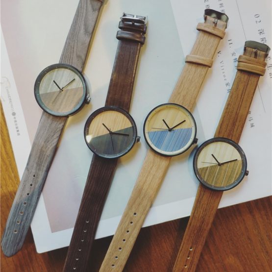 New Stitching design Wood grain watches Simple wooden vintage female clock