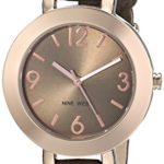 Nine West Women's Round Rose Gold-Tone Brown Strap Watch