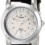 TIMEX Women's Silver-Tone Watch with Black Leather Band