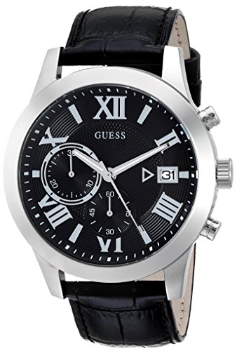 GUESS Men's Stainless Steel Chronograph Leather Casual Watch