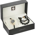 Anne Klein Women's Gold-Tone and Black Leather Watch and Bracelet Set