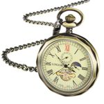 TREEWETO Mechanical Pocket Watches Bronze Roman Numerals Open Face