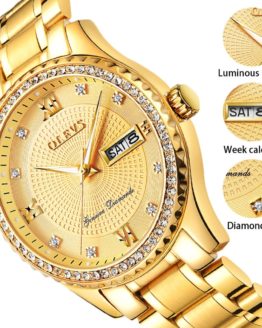 Genuine OLEVS Mens Gold Watches Luxury Quartz Diamond Watch