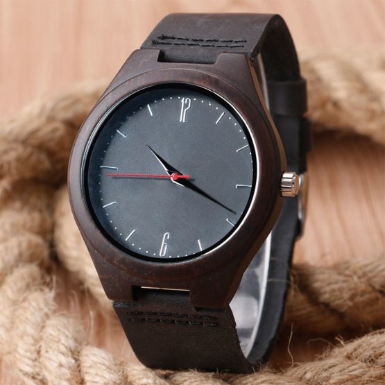 Luxury Nature Wooden Watch Minimalist Bamboo Black Genuine Leather Watch