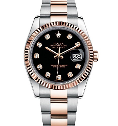Rolex Datejust 36 Steel Rose Gold Watch Black Diamond Dial