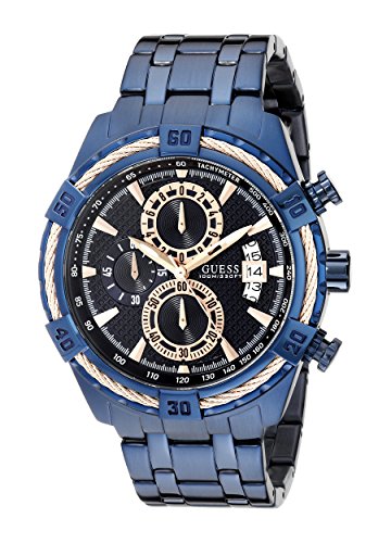 GUESS Men's Iconic Blue & Rose Gold Watch