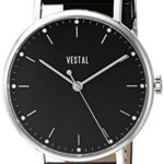 Vestal Unisex The Sophisticate Stainless Steel Watch with Black Leather Band