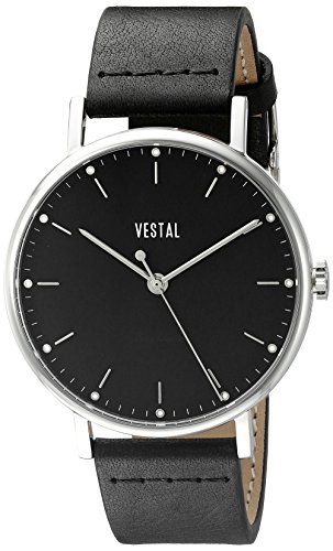 Vestal Unisex The Sophisticate Stainless Steel Watch with Black Leather Band