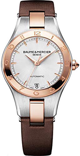 Baume & Mercier Linea Steel and Rose Gold Women's Watch with Brown Strap