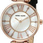 Anne Klein Women's Quartz Metal and Leather Dress Watch, Color:Black