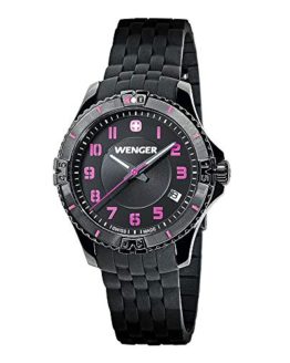 Wenger Squadron Lady Black Dial Silicone Strap Watch