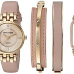 Anne Klein Women's Diamond-Accented Gold-Tone and Pink Leather Watch