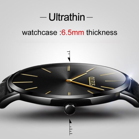 OLEVS Luxury Brand Men Wrist Watch Sport Male Clock Leather Quartz Watches Men's Business Watches Thin relogio masculino Black