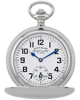 Gotham Men's Silver-Tone Railroad Dial Double Hunter Pocket Watch