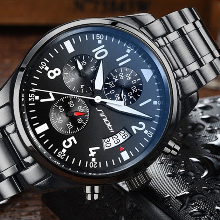 SINOBI Watches Men Waterproof Stainless Steel Luxury Pilot Wrist Watches Chronograph Date Sport Diver Quartz Watch Montre Homme SINOBI Watches Men Waterproof Stainless Steel Luxury Pilot Wrist Watches