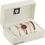 Anne Klein Women's AK/2716RBST Rose Gold-Tone and Burgundy Watch & Bangle Set with Swarovski Crystals