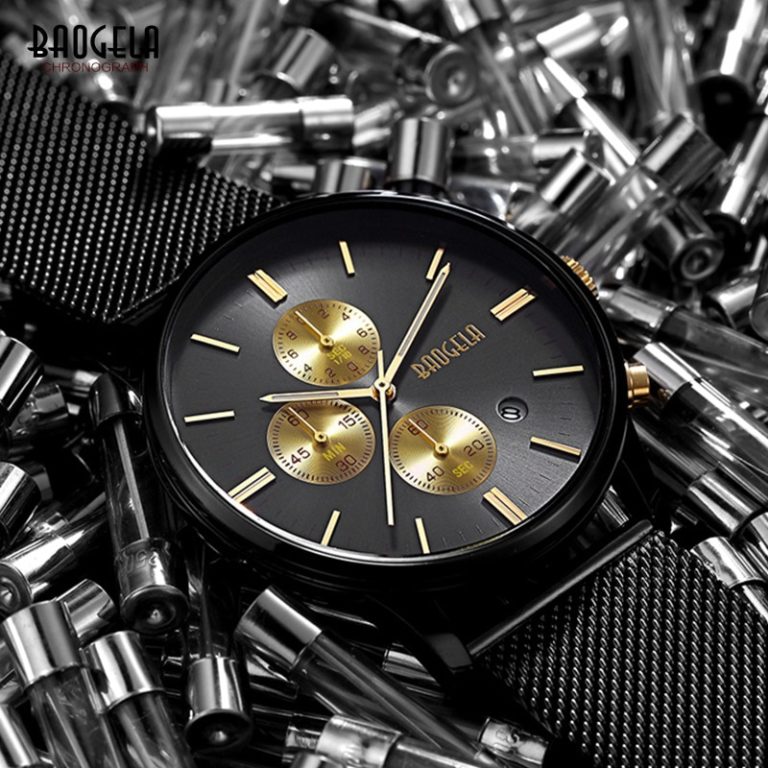 Baogela Mens Chronograph Lulminous hands Quartz Wrist Watches Mesh Strap Date Indicator Thin Dial Watch for Man BGL1611G-22 1 Baogela Mens Chronograph Lulminous hands Quartz Wrist Watches