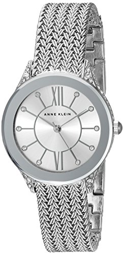 Anne Klein Women's Swarovski Crystal Accented Silver-Tone Mesh Bracelet Watch