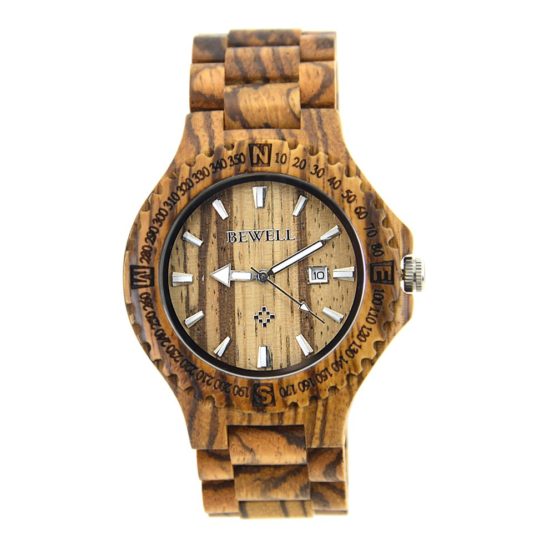 BEWELL Men's Wrist Watches Wooden Case With Wooden Band