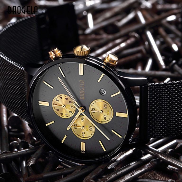 Baogela Mens Chronograph Lulminous hands Quartz Wrist Watches Mesh Strap Date Indicator Thin Dial Watch for Man BGL1611G-22 2 Baogela Mens Chronograph Lulminous hands Quartz Wrist Watches
