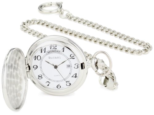 Bucasi Easy to Read Numbers Silver Tone Chain Pocket Watch
