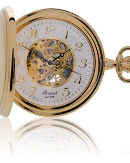 Oxford Half Hunter Pocket Watch with Arabic Numerals Skeleton Dial - Gold