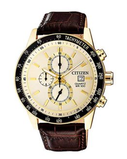 Citizen Stainless Steel Watch, Round Gold Dial, Stainless Steel Case