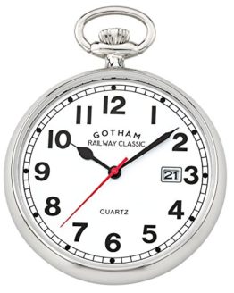 Gotham Men's Silver-Tone Analog Quartz Pocket Watch