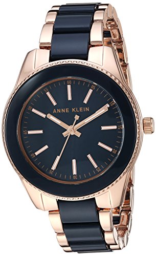 Anne Klein Women's Rose Gold-Tone and Navy Blue Resin Bracelet Watch