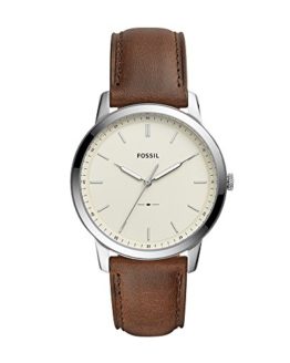 Fossil Men's The The Minimalist 3H Stainless Steel Analog-Quartz Watch with Leather Calfskin Strap, Brown, 22 (Model: FS5439