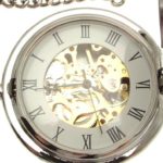Solid pewter fronted mechanical skeleton pocket watch
