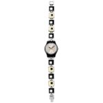 Swatch chessboard white dial stainless steel bracelet women watch