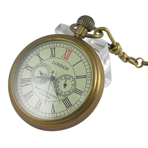 Vintage Pocket Watch for Men - Hand-Wind Mechanical with Second & 24 Hour Sub-dials, Full Copper Body and Elegant Gift Box.