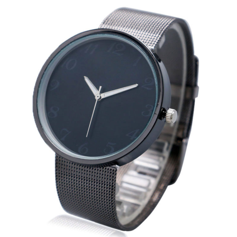 Black Metal Iron Net Web Mesh Band Fashion Simple Quartz Wrist Watch