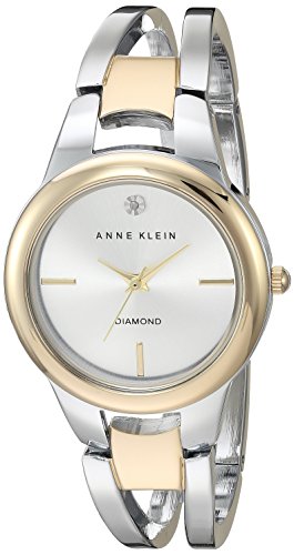 Anne Klein Women's Diamond-Accented Dial Two-Tone Open Bangle Watch