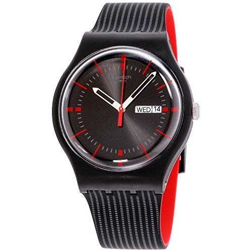 Swatch Unisex Originals Black Watch with Patterned Band