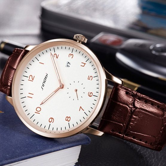 2017 SINOBI Classic Men's Wrist Watches Leather Watchband