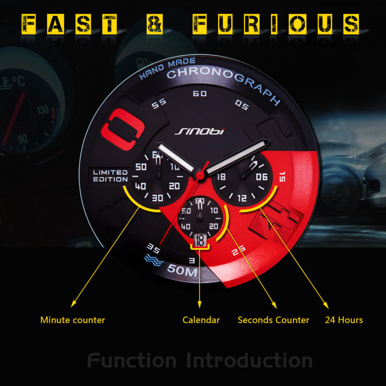 SINOBI Men's Sports Watches Waterproof Yellow Dial Man Full Steel Chronograph Quartz Wrist Watch 2017 Racing Relogio Masculino 2 SINOBI Men's Sports Watches Waterproof Yellow Dial Man