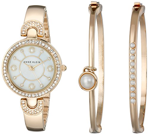 Anne Klein Women's Swarovski Crystal-Accented Gold-Tone Bangle Watch