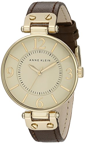 Anne Klein Women's Gold-Tone and Brown Leather Strap Watch