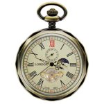TREEWETO Mechanical Pocket Watches Bronze Roman Numerals Open Face