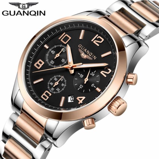 Men Watch GUANQIN Chronograph Quartz Watches Date Luminous