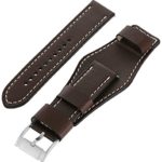 Dark brown 22mm calfskin leather Fossil watch strap with adjustable sizing, designed for stylish versatility and durable comfort.