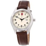 Victorinox Garrison Beige Dial Leather Strap Watch with Mineral Crystal and Buckle Clasp