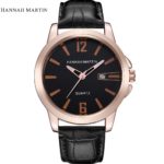 Mens Watches Luxury Hannah Martin Leather Strap Casual Quartz Watch