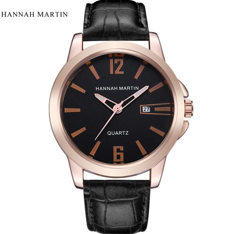 Mens Watches Luxury Hannah Martin Leather Strap Casual Quartz Watch